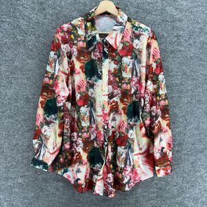 PrettyLittleThing Shirt Women 10 Pink Floral Button Up Collared Long Sleeve